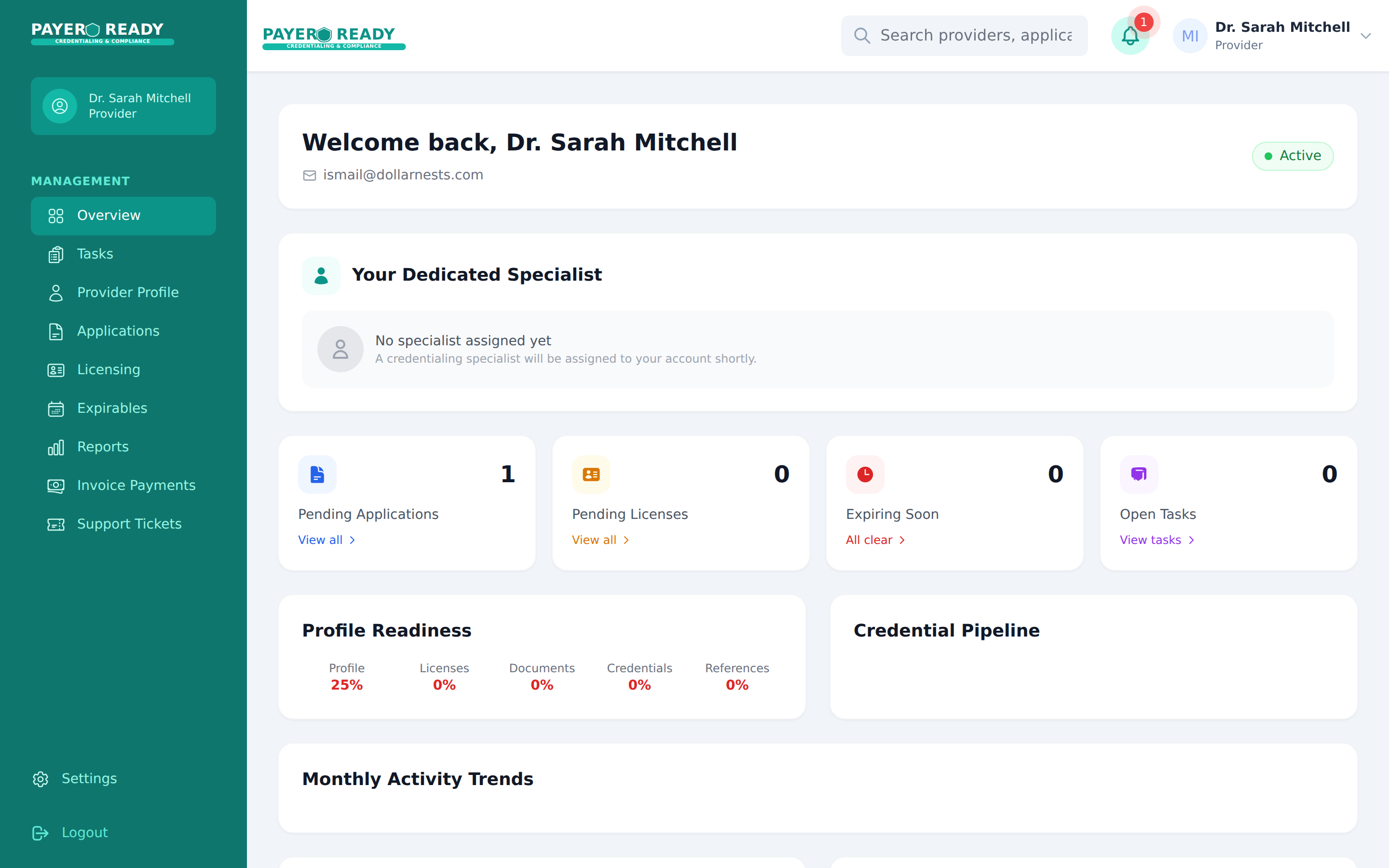 PayerReady mobile provider dashboard