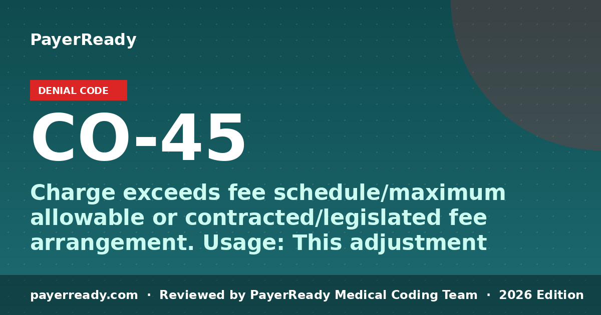 Denial Code CO-45: Meaning, Causes & How to Resolve (2026)